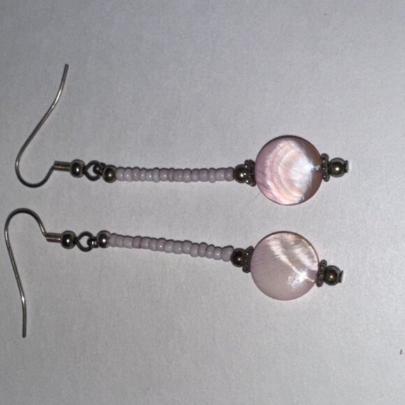Pink Coin Mother Of Pearl Earrings - Picture 2 of 7